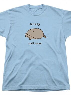 Light Blue "So Lazy Can't Move" Cat Graphic Gildan T-Shirt